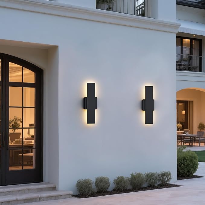 2 Pack LED Modern Outdoor Wall Lights Dimmable 3-Color Temperature 15.7in Exterior Lighting Fixtures IP65 Waterproof Outside Lights for House Hallway Garage Patio