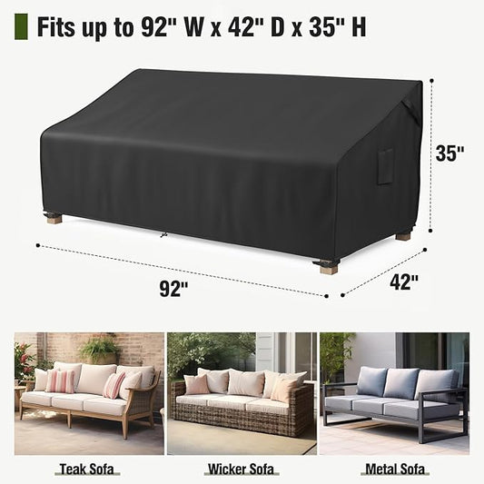 MR.COVER 3-Seater Outdoor Couch Cover Waterproof, Patio Furniture Cover for Sofa, Heavy Duty Outdoor Sofa Covers, Polyester & Double-Stitched Seams, Fits up to 92" W x 42" D x 35" H, Classic Black