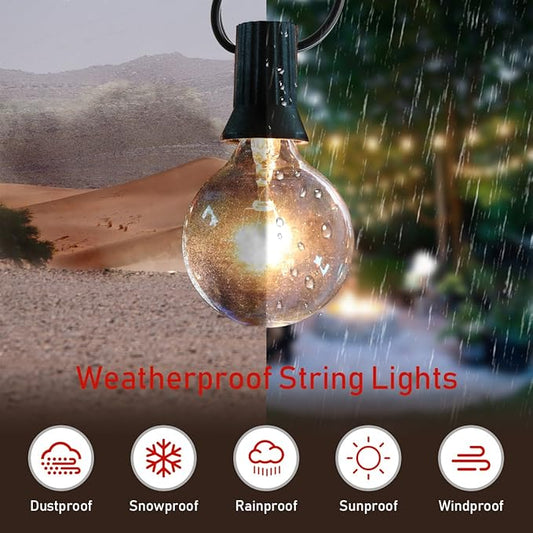 Globe String Lights with 27 Clear G40 Bulbs, Connectable Outdoor /Indoor Lights for Wedding Christmas Camping RV Garden Patio Gazebo Porch Pergola Bistro Backyard Balcony Deck, 25ft Black Wire