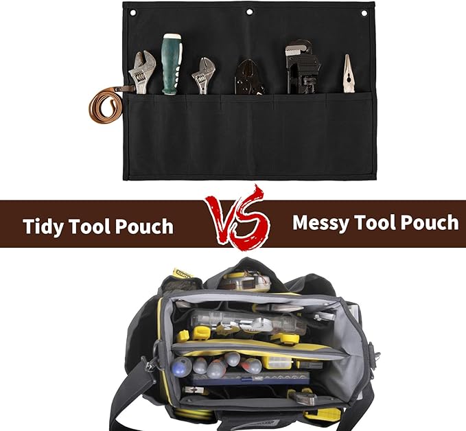 Chisel Roll,Small Tool Roll Pouch,Tool Roll Bag Organizer, Heavy Duty Waxed Canvas Tool Bag, Multi-Purpose Roll-Up Storage Bag for Hand Tools Holder with 6 Pockets Wrench Roll Up Pouch
