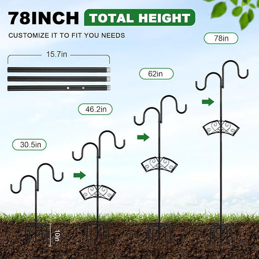 78" Heavy Duty Freestanding Garden Hose Holder, Supports 30lb & 150ft Water Hose Stand with Hose Reel, 5 Ground Spikes & 2 Shepherd Hooks, for Hose Storage, Hanging Bird Feeders, Planters