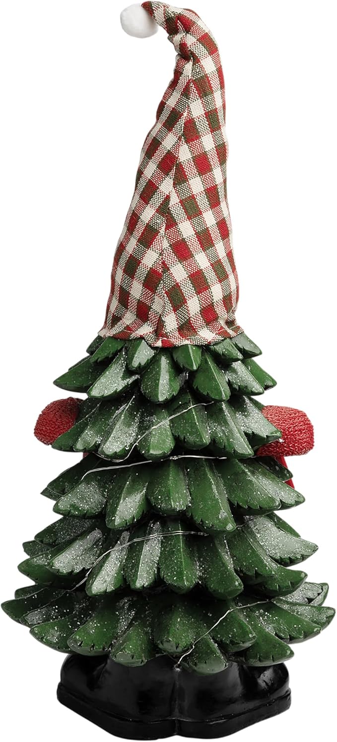 Alpine Corporation 28" Christmas Tree Merry Gnome Statues with Color Changing LED Lights, Holiday Decor