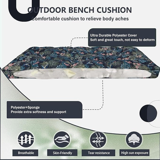 2/3 Seater Swing Replacement Cushion, Waterproof Porch Swing Cushions with Backrest, Thickened Bench Cushions for Outdoor Furniture, for Outdoor Patio Swing (Hummingbird, 55 * 40in)