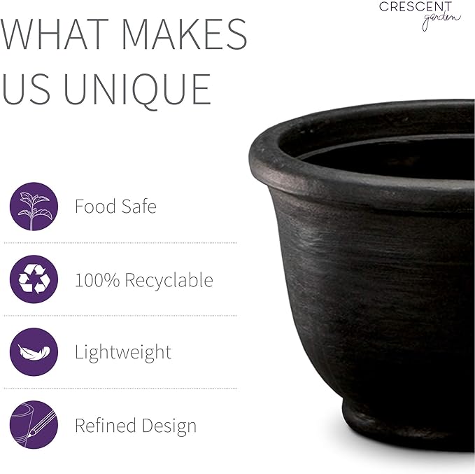 Crescent Garden Agave Planter, Classic Lightweight Resin Planter - UV-Resistant Flower Pots - Indoor & Outdoor Pot for Flowers, Houseplant, Herbs, 21" W x 17" H (Caviar Black)
