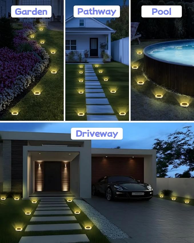 SenLuKit Mini Solar Ground Lights 16 Pack Outdoor IP65 Waterproof Solar Flat Garden Light Anti-Rust Solor Powered Disc Pathway Lights for Outside Walkway Yard Landscape Patio Lawn Driveway-Warm White