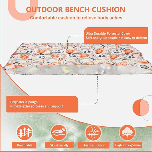 2/3 Seater Swing Replacement Cushion, Waterproof Porch Swing Cushions with Backrest, Thickened Bench Cushions for Outdoor Furniture, for Outdoor Patio Swing (Spring Warmth, 63 * 40in)