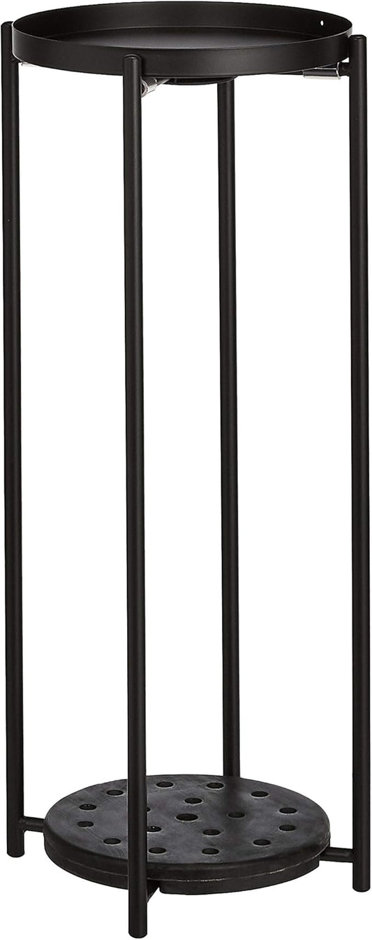 Amazon Basics Two-Tier Indoor Outdoor Metal Round Plant Stand for Multiple Plants, Rustproof Flower Holder with Plant Shelf, Black