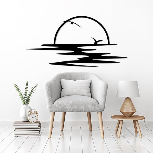 Sunrise Metal Wall Art, Sunset Metal Wall Decor for Living Room, Sunshine Line Art Home Decor Outdoor Indoor, Sun Design Modern Artwork for Walls, Abstract Sunset Wall Decor, Housewarming Gifts