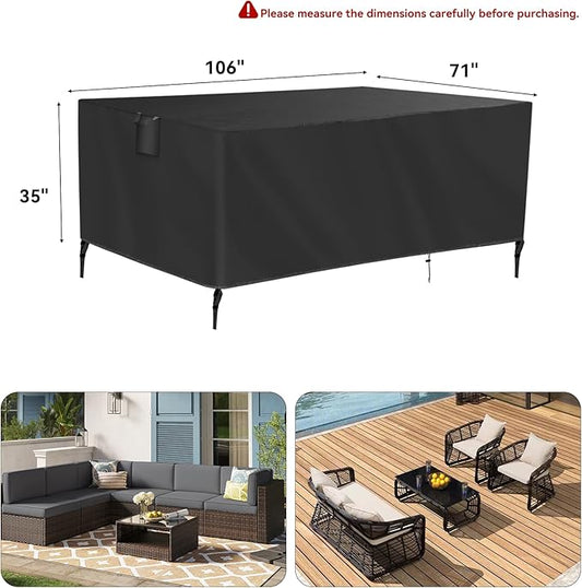 TUOKING Outdoor Furniture Covers Heavy-Duty 420D Waterproof Cover,All-Weather Patio Furniture Protector for Sofa,Chairs & Table-UV-Resistant,Anti-Tear Dustproof Covers (Black, 106"L x 71"W x 35"H)