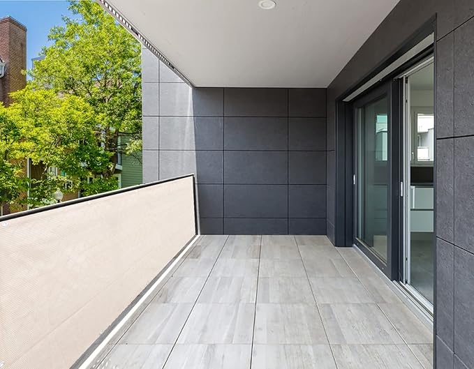 Alion Home© HDPE Privacy Screen Mesh for Pool, Patio, Deck, Balcony, Railing, Fence. No Black Trim. (3' x 9', Banha Beige)