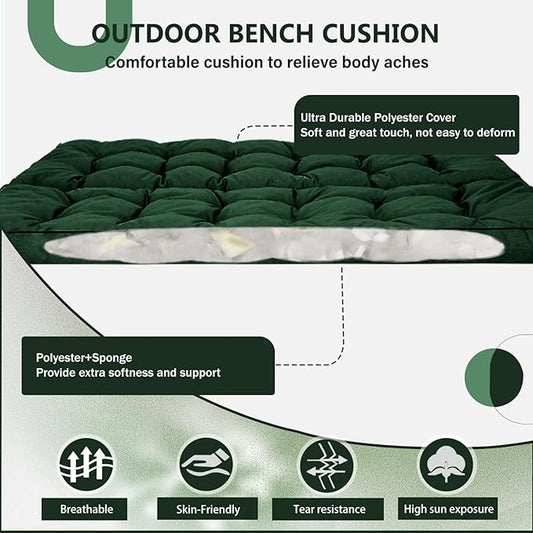 2/3 Seater Swing Replacement Cushion, Waterproof Porch Swing Cushions with Backrest, Thickened Bench Cushions for Outdoor Furniture, for Outdoor Patio Swing (Dark Green, 55 * 40in)