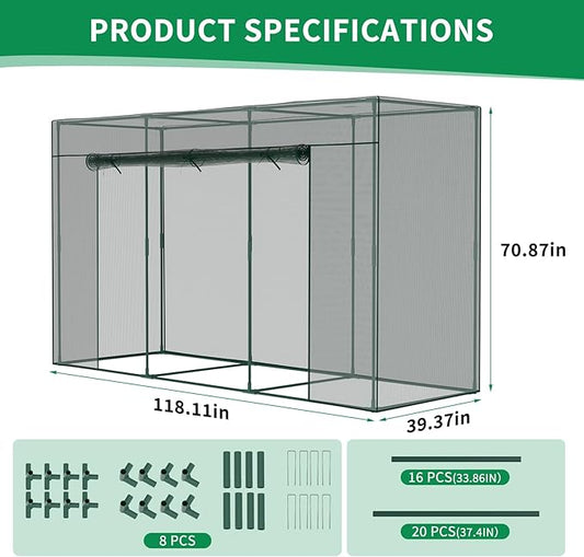SUNYRISY Garden Plant Netting Crop Cage for Garden Raised Bed, 9.8 x 3.3 x 6 Ft Plant Cover Cage Protectors from Animal for Outdoor Plants with Frame and Zippered Door