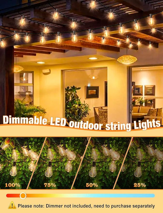 String Lights for Outside 120ft Waterproof with 60+3pcs A39 Shatterproof Edison Bulbs Outdoor String Lights for Patio, Yard, Cafe, Bistro, Market, Warm White 2200k