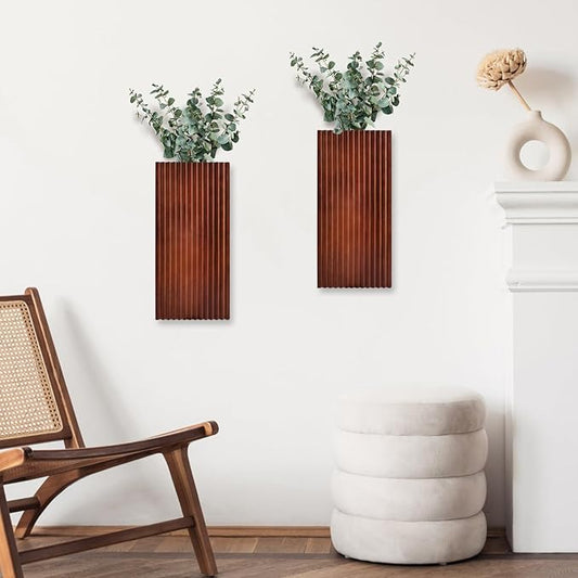 2PCS Wood Wall Planter for Indoor Plants, Wooden Hanging Planter for Dried Flowers and Artificial Greenery Plants, Wooden Pocket Vases,Modern Farmhouse Wood Wall Decor for Living Room,Bedroom,Bathroom