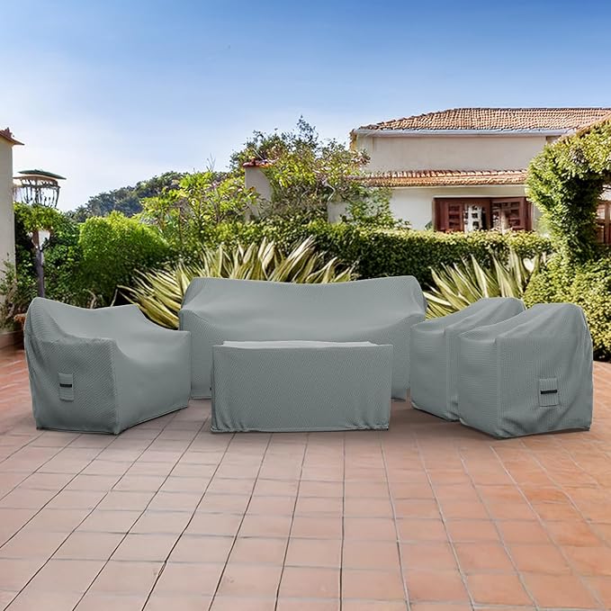 Covers & All Patio Furniture Cover Set, 5 Piece Outdoor Furniture Covers, Water-Repellent, UV & Weather Resistant Covers for Sofa, Loveseat, Chairs & Coffee Table with Elastic and Padded Handles