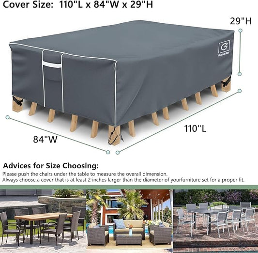 Gasadar Rectangular Outdoor Patio Sectional Furniture Cover Waterproof for General-Purpose Outdoor Dining Tables, Chairs and Sofas, 600D Heavy Duty, 110" L x 84" W x 28" H, Grey