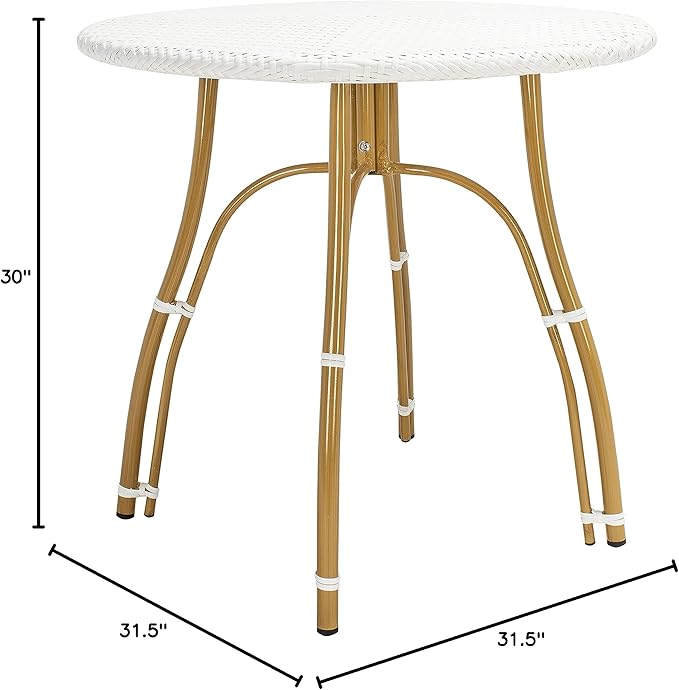 SAFAVIEH PAT4011C Outdoor Kylie White Rattan Bistro Table