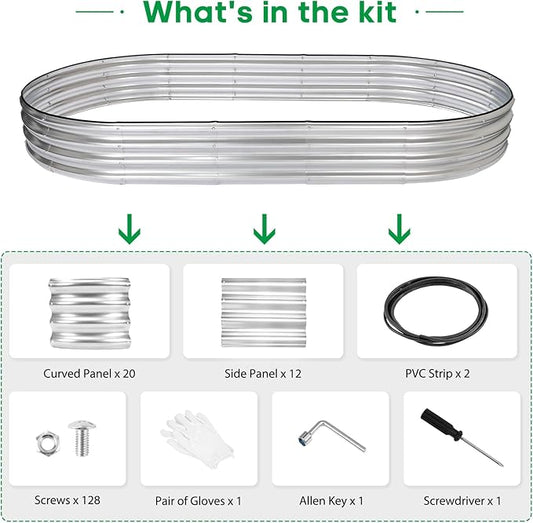 JERIA 2 Pcs 8×4×1ft Oval Raised Garden Bed,Galvanized Raised Garden Bed Kit Outdoor Metal Gardening Planter Box for Vegetable, Fruits, Flower,Herbs