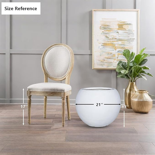 17 H x 21" Dia (15" Pot Opening) White Round Fiberstone Planter with Drainage Hole, Indoor/Outdoor Large Plant Pot for Home Patio Garden, Ideal for Large Plants