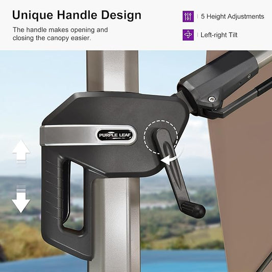PURPLE LEAF 10' X 10' Left-right Tilting Patio Umbrella with Base Outdoor Swivel Cantilever Offset Aluminum Umbrella with Champagne Frame and 360-degree Rotation for Garden Deck Pool, Taupe