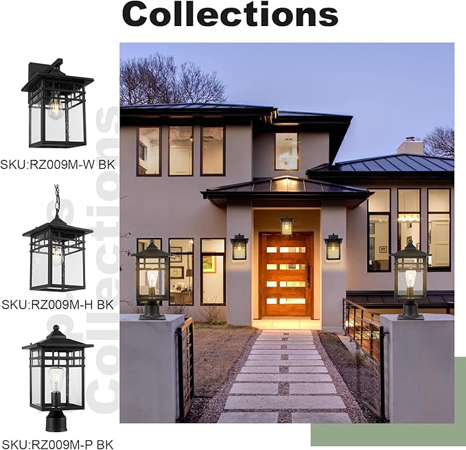Outdoor Post Light Fixture, Large Exterior Pillar Lantern with Black Finish & Seeded Glass, 9 Inch Square Pier Mount Lamp for Garden, Backyard, Courtyard, Patio, Deck, Pathway, Walkway