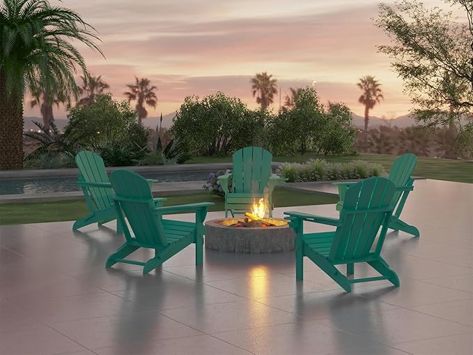 Ciokea Folding Adirondack Chair Wood Texture, Patio Adirondack Chair Weather Resistant, Plastic Fire Pit Chair with Cup Holder, Lawn Chair for Outdoor Porch Garden Backyard Deck (Lake Blue)