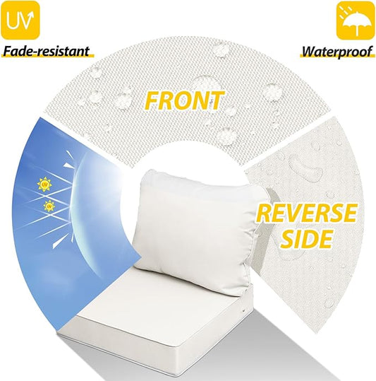 AAAAAcessories Outdoor Seat Cushions for Chairs, Fade-Resistant, Waterproof Patio Furniture Replacement Cushions, 24" x 24" x 5" + 24" x 19", Creamy White