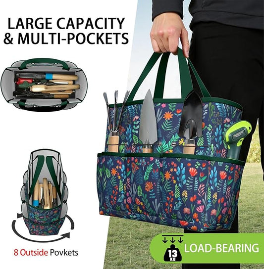 Daisy Flowers Garden Tool Bag - Waterproof Garden Tote with 8 Pockets, Large Storage Home Organizer Gardening Tool Oxford Bag for Garden Tools Kits Holder, Ideal Outdoor Gardening Gift for Women & Men