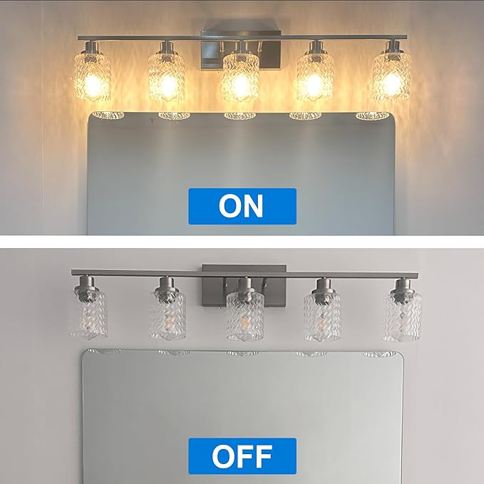 MELUCEE 6 Lights Bathroom Lighting Fixtures Over Mirror Brushed Nickel with Hammered Glass Shade, Vanity Light Indoor Wall Mounted Lamp for Bathroom Bedroom Kitchen
