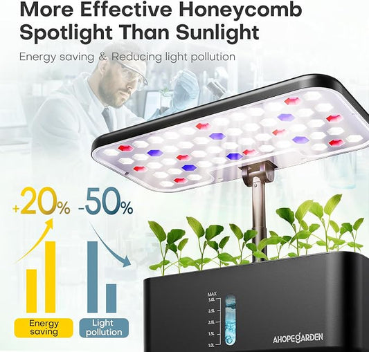 Ahopegarden Indoor Garden Hydroponics Growing System: 10 Pods Plant Germination Kit Herb Vegetable Growth Lamp Countertop with LED Grow Light - Hydrophonic Planter Grower Harvest Lettuce