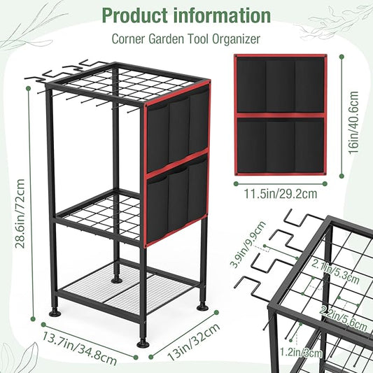 Garden Tool Organizer,Metal Yard Tool Organizer ,Holds 50 Long-Handled Tools/Rakes/Brooms,Side Garden Pocket ,Heavy Duty Steel Yard Tool Storage Rack for Garage,Shed, Outdoor