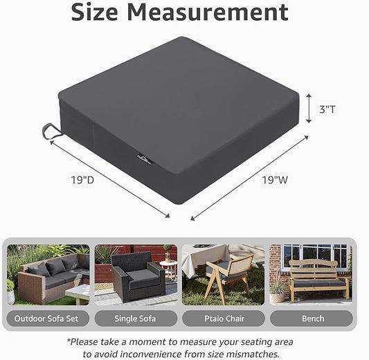 PatioGlow Outdoor Chair Cushions 19 x 19 x 3 Inch, Waterproof & Fade Resistant Patio Seat Cushion for Furniture with Handle and Ties, Thick Seating Pads for Outside Sofa Couch Set of 2, Grey