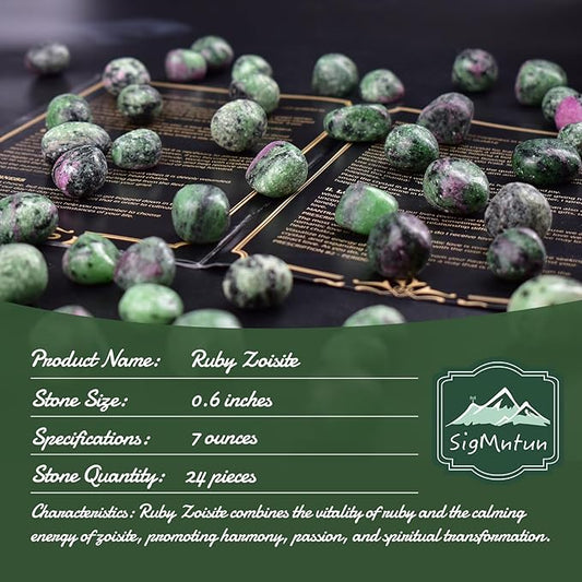 Ruby Zoisite Healing Crystal Stone Set - Natural & Polished Stones for Healing, Meditation, Reiki, Chakra, Crafting & Decoration (0.6 inches)