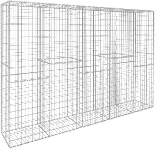 Galvanized Steel Gabion Wall with Cover, Gabion Mesh Wire Wall Panel Galvanized Steel Garden Stone Wire Basket Fencing Patio Decorative Fence, 118.1"x19.7"x78.7",-140