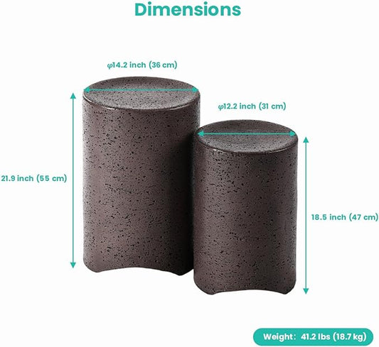 SUNBURY Concrete Side Table Set of 2, Outdoor Side Table Nesting for Patio, Outdoor Accent Table, Patio End Table in Spotted, Ceramic Garden Stool for Lawn, Deck, Round, Brown