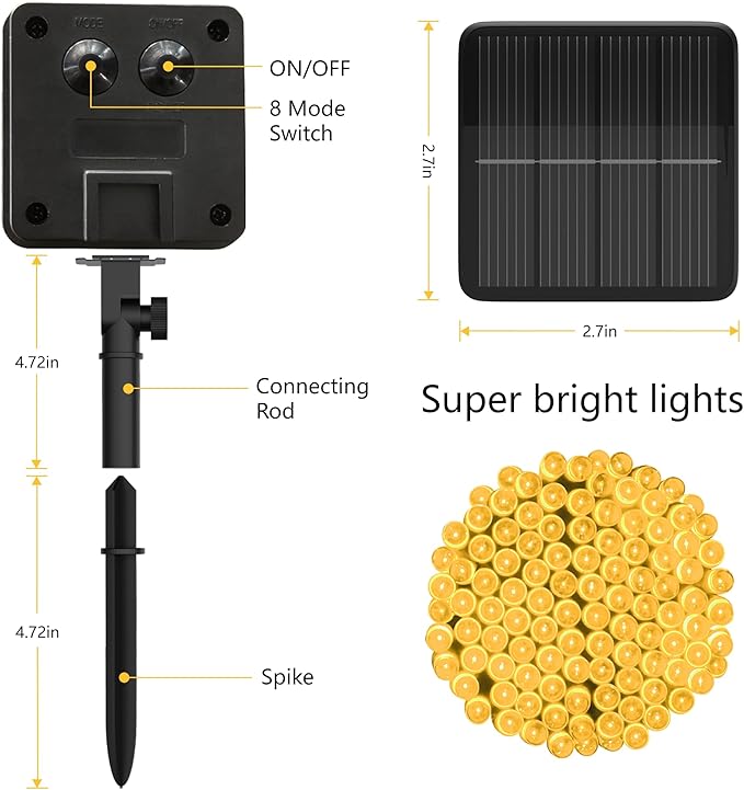 Solar String Lights for Outside, 39Ft 100 LED Solar String Lights Outdoor with 8 Modes ,Solar Christmas Lights Outdoor Waterproof for Yard, Fence,Balcony, Party,Christmas Tree Decorations (Warm White)