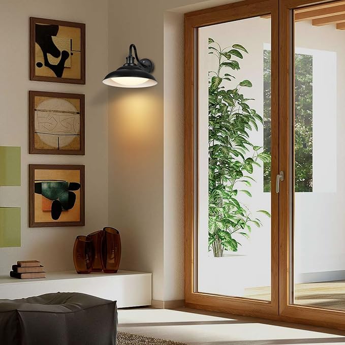 LED Outdoor Barn Lights, 12 Inch Farmhouse Exterior Wall Light Fixtures with Adjustable Color Temperature, Black Porch Lights Outside for House, Outdoor & Indoor, Black White