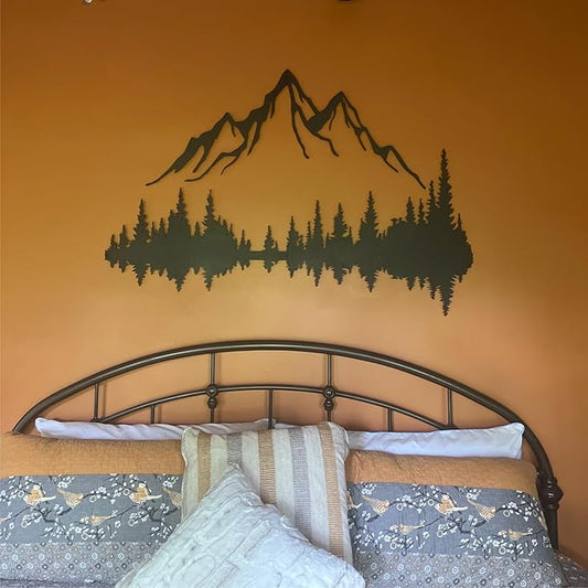 Wita Home Mountain and Forest Metal Wall Art, Wall Mounted Home Decor, Pine Trees and Mountain Wall Art for Living Room, Bedroom or Office, Large Outdoor Wall Decor, Nature Christmas Decor (Black, 96x64 inches)