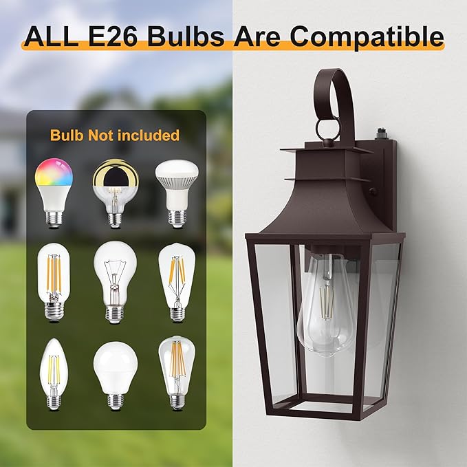 Outdoor Wall Lantern, ππ ππππ Dusk to Dawn Outside Light Wall Sconce with E26 Sockets & Clear Glass Shades, Oil Rubbed Bronze Waterproof Outdoor Lights for House Front Door Porch