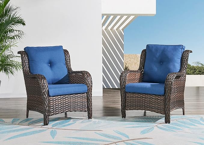HUMMUH Outdoor Furniture 4 Pieces Patio Furniture Set Wicker Outdoor Sectional Sofa with 2 Patio Chairs,Coffee Table(Grey/Blue)