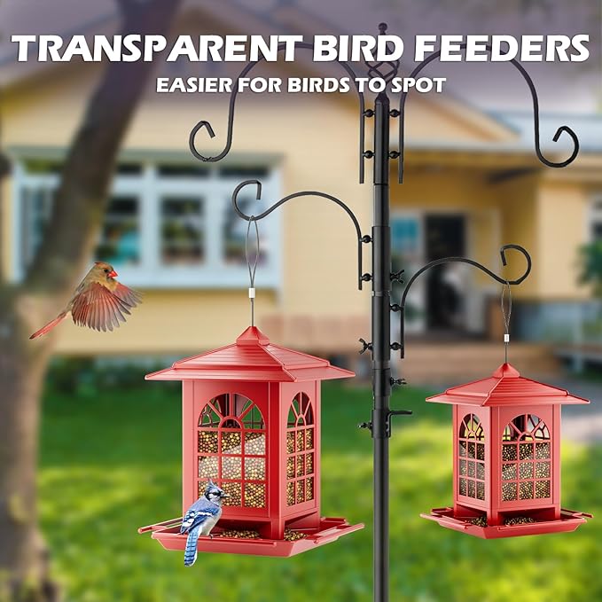 Birdream 2 Pack Bird Feeders for Outdoor Hanging, Assembly Required, 1-Min Easy Setup, Classic Courtyard Design, Attracting Cardinals Chickadees Goldfinches & Sparrows - Red