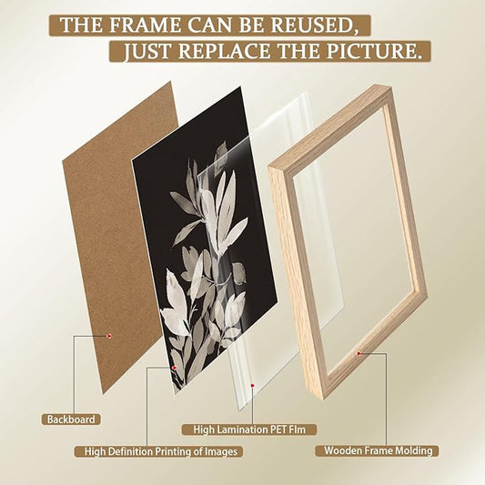 Framed Vintage Canvas Wall Art Botanical Leaves Poster Picture Countryside Painting Nature Landscape Modern Home Print Living Room Gallery Office Ready to Hang 12x16 inches x2