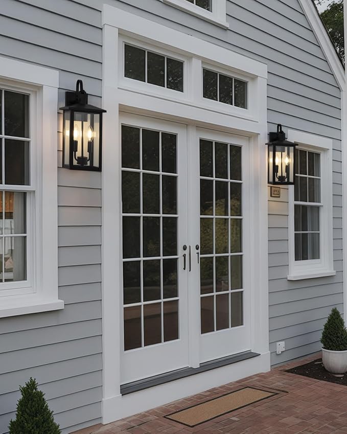 Dusk to Dawn Outdoor Wall Lights 2 Pack, Black Exterior Light Fixture with Photocell Sensor, Outdoor Sconce Lights with E12 Base, Waterproof Wall Lantern for Porch Garage Patio, Bulb Not Included