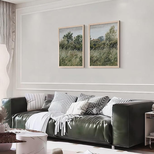 Framed Vintage Canvas Wall Art Nature Scenery Tranquil Outdoor Greenery Poster Picture Countryside Painting Natural Landscape Modern Home Print Living Room Gallery Ready to Hang 16x24 inches x2