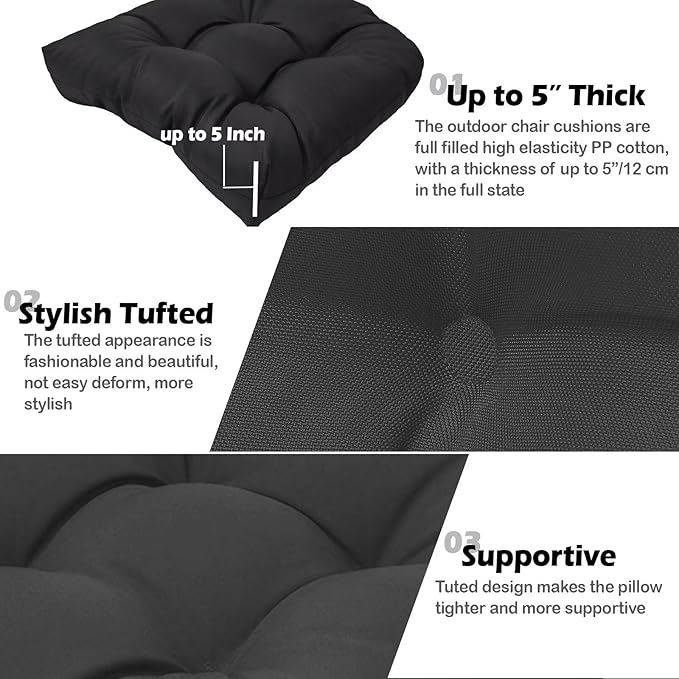 MTMR Water-Repellent Outdoor Patio Chair Cushions Set of 2, 19'X19' Thick Seat Cushions with High Elasticity PP Cotton, Tufted Design for Outdoor Furniture