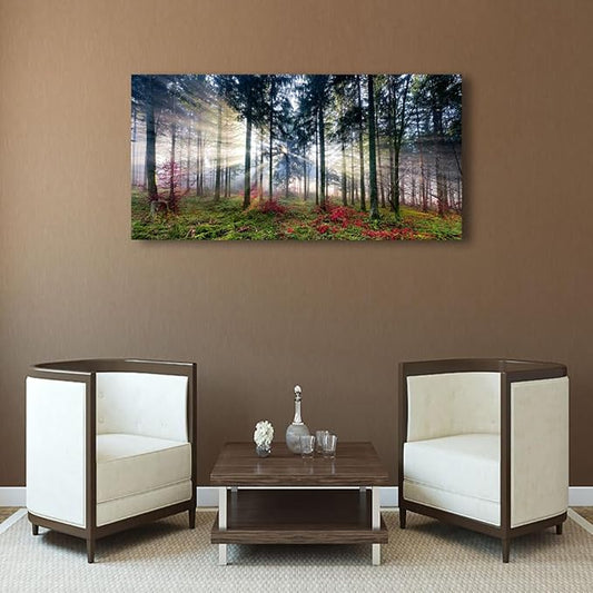 Nature Landscape Sunrise Tree Canvas Wall Art - 28x57 inches Wall Decoration for Living Room Forest Picture Artwork Painting Prints of Trees for Bedroom and Home Décor