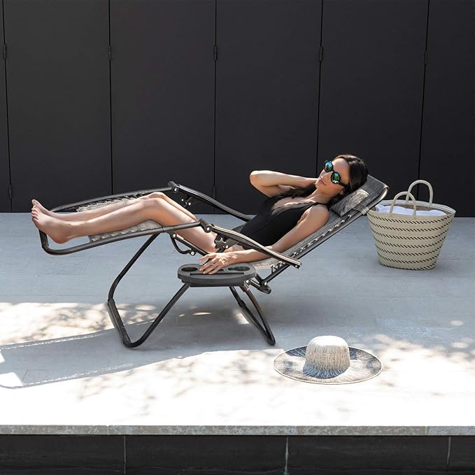 Homall Zero Gravity Chair Adjustable Folding Lawn Lounge Chairs Outdoor Lounge Gravity Chair Camp Reclining Lounge Chair with Pillows for Poolside Backyard and Beach Set of 2 (Double-Gray)