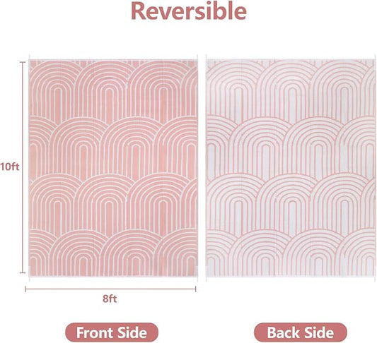 Anidaroel Rainbow Patio Rugs Outdoor 8’X10’ Waterproof, Reversible Camping Rug for Outside RV, Portable Plastic Straw Outdoor Area Rug for Backyard, Garden, Pool Deck (Pink, 8‘X10')