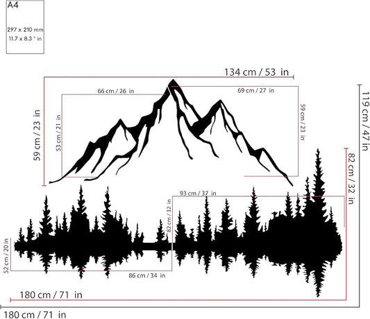 WOCHMANN,Mountain Lake Forest Large Metal Wall Art Black Minimalist Nature Silhouette Wall Decor Outdoor Landscape Wall Sculpture for Living Room, Bedroom, Kitchen or Office (Black, 71W'' x 47L'', Unframed)