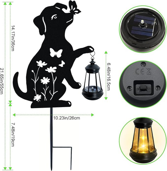 Solar Lights Outdoor Stakes, Metal Dog Solar Lights, Christmas Birthday Gifts for Women Mom Grandma, Waterproof Hanging Lantern Garden Ornaments Decor Outside Backyard, Yard Art, Patio, Pathway